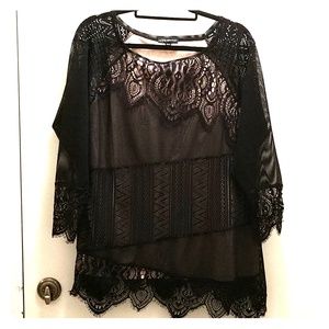Black lace overlay shirt